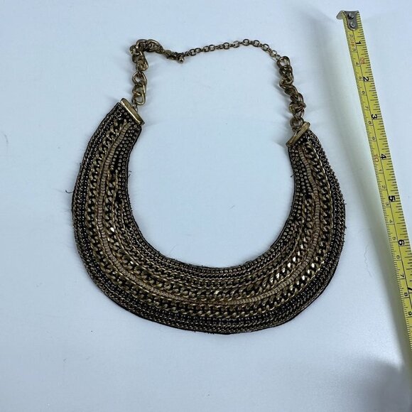 Gold Tone Color Collared Necklace Choker - Picture 4 of 4
